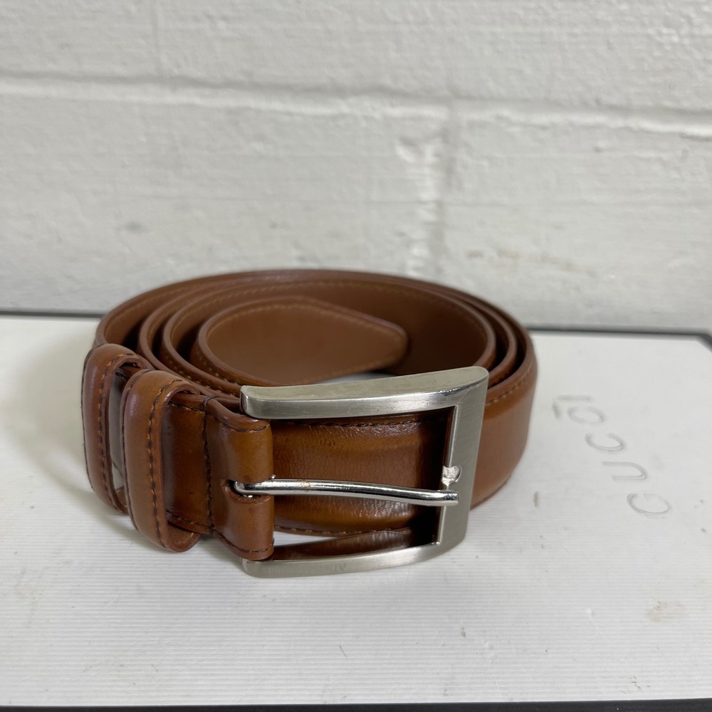Allen Edmonds 39590 Calfskin Brown Leather Belt Buckle Size 95/38 Made USA